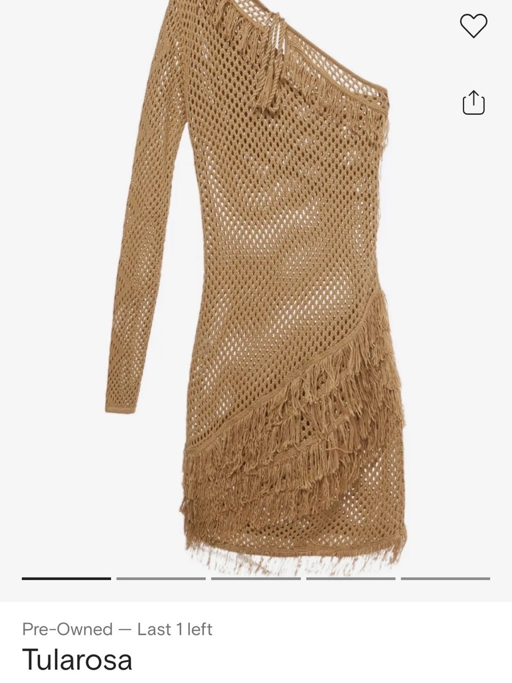 Tularosa One-Shoulder Crochet Fringe Dress in Camel/Tan